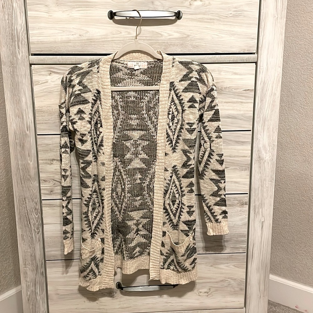 Aztec Print Long Cardigan